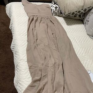 One shoulder bridesmaid dress with slit